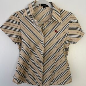 Burberry Beige and Black Striped Button-Down Shirt